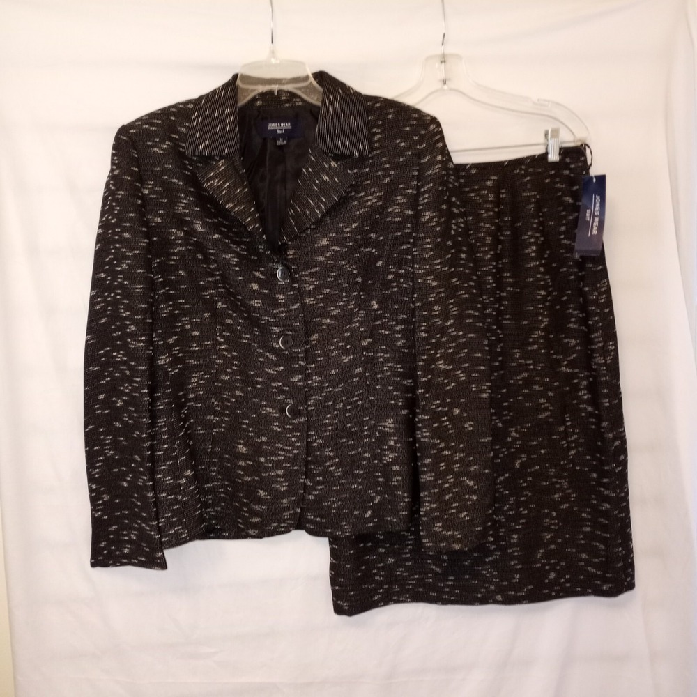Jone's Wear Suit Size 12 Skirt Suit Black‎ Gold Button Longsleeve